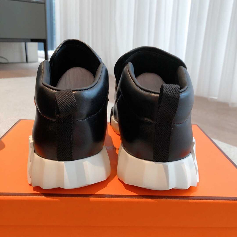 H**mes h canvas and calfskin sneaker noir