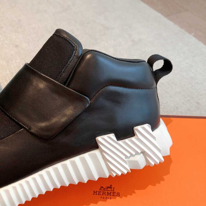 H**mes h canvas and calfskin sneaker noir