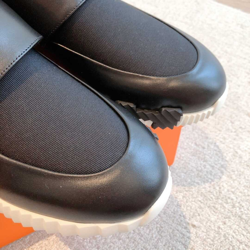 H**mes h canvas and calfskin sneaker noir