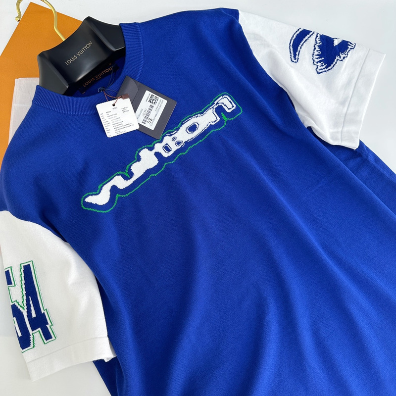 l**is V*t*n crew neck cotton t-shirt blue and white