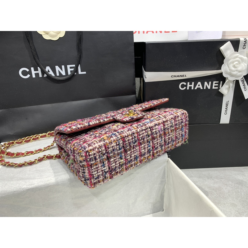 Ch*el colourful tweed classic flap bag