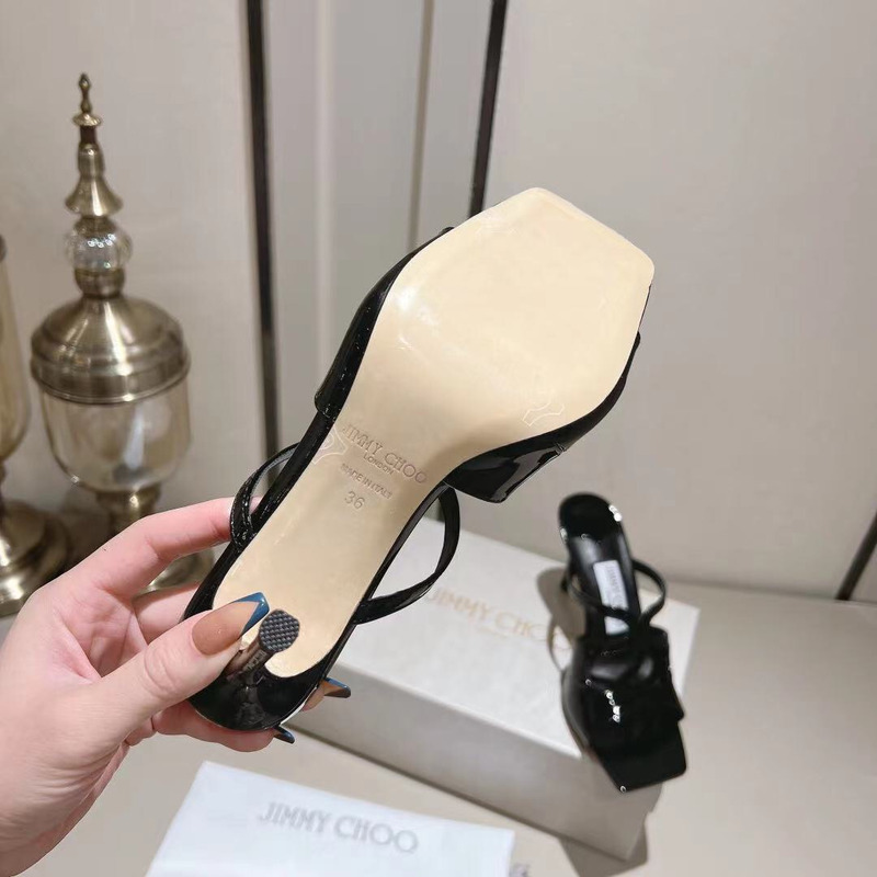 Jimmy Choo Anise 95 Patent Leather Mules Black