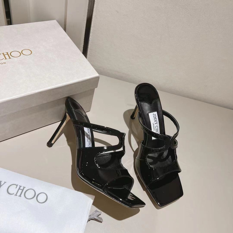 Jimmy Choo Anise 95 Patent Leather Mules Black