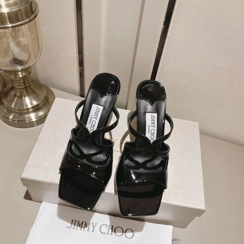 Jimmy Choo Anise 95 Patent Leather Mules Black