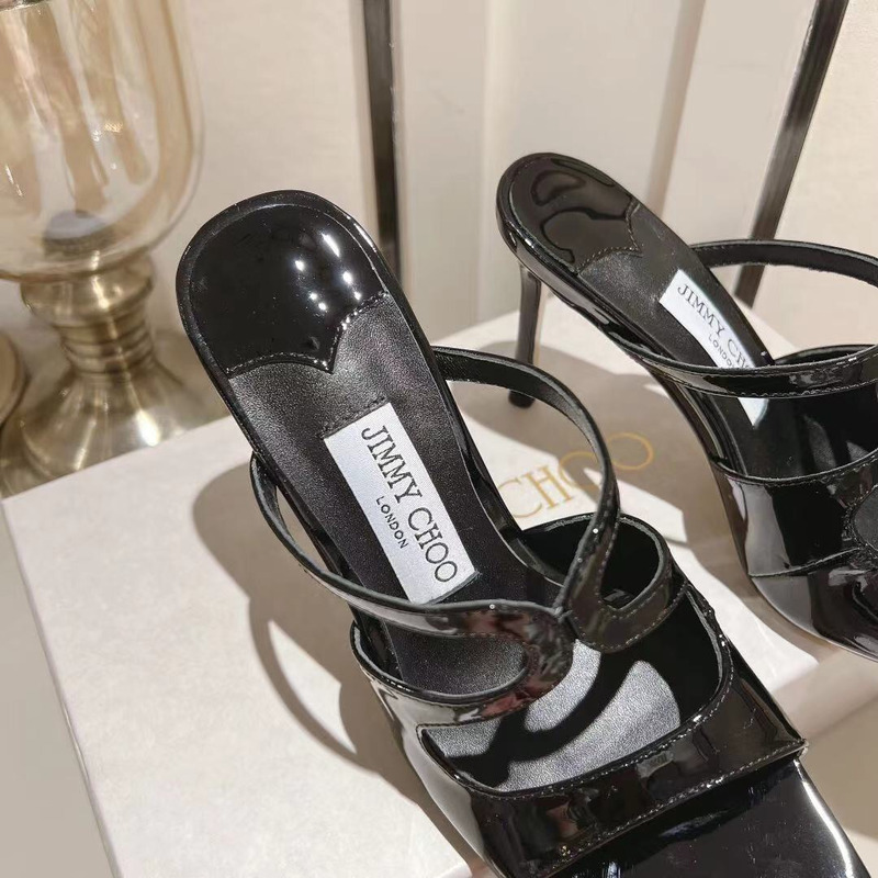 Jimmy Choo Anise 95 Patent Leather Mules Black
