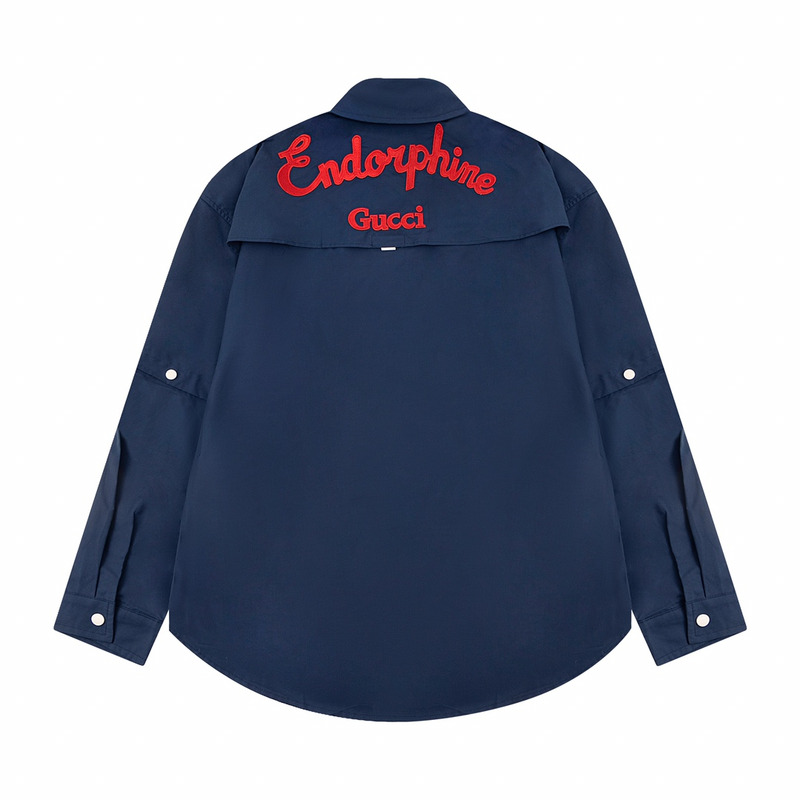 G*u*i embroidered logo shirt dark blue