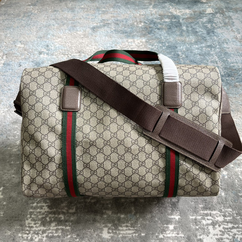 g*u*i  savoy medium duffle bag beige/ebony gg S*p*e canvas with brown leather trim