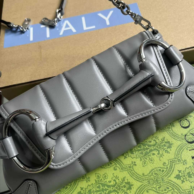G*u*i horsebit chian small shoulder bag grey