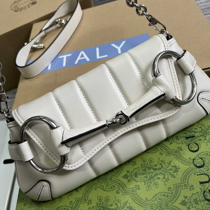 G*u*i horsebit chian small shoulder bag white