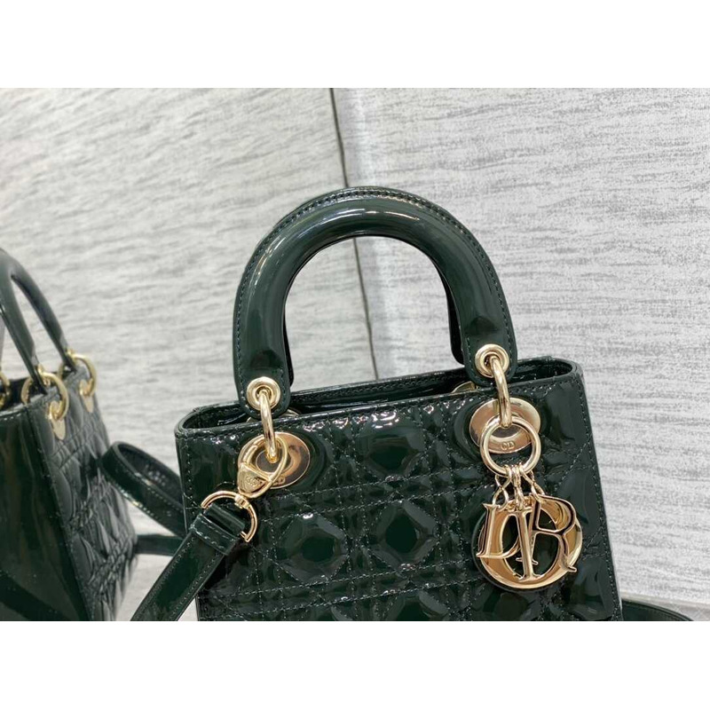 D*or small lady D*or patent leather dark green