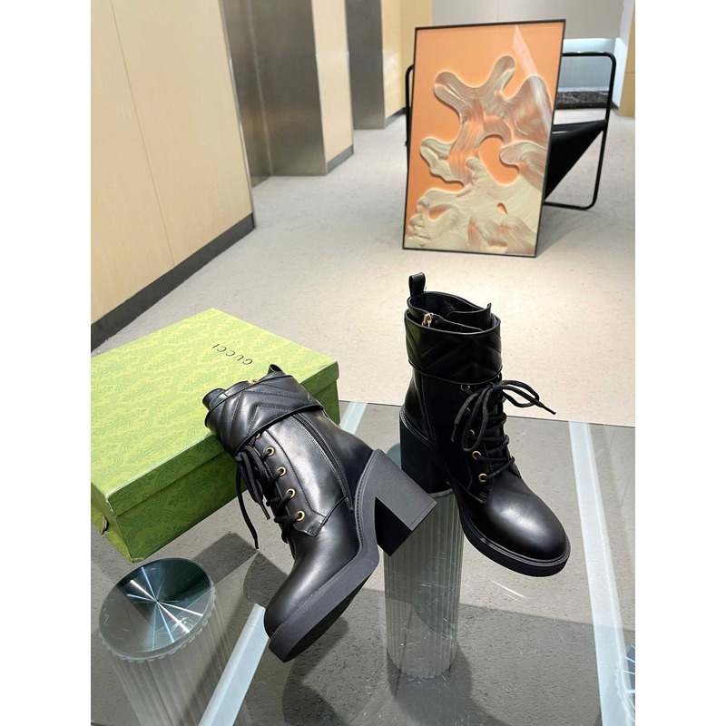 G*u*i marmont logo-print leather heeled ankle boots black