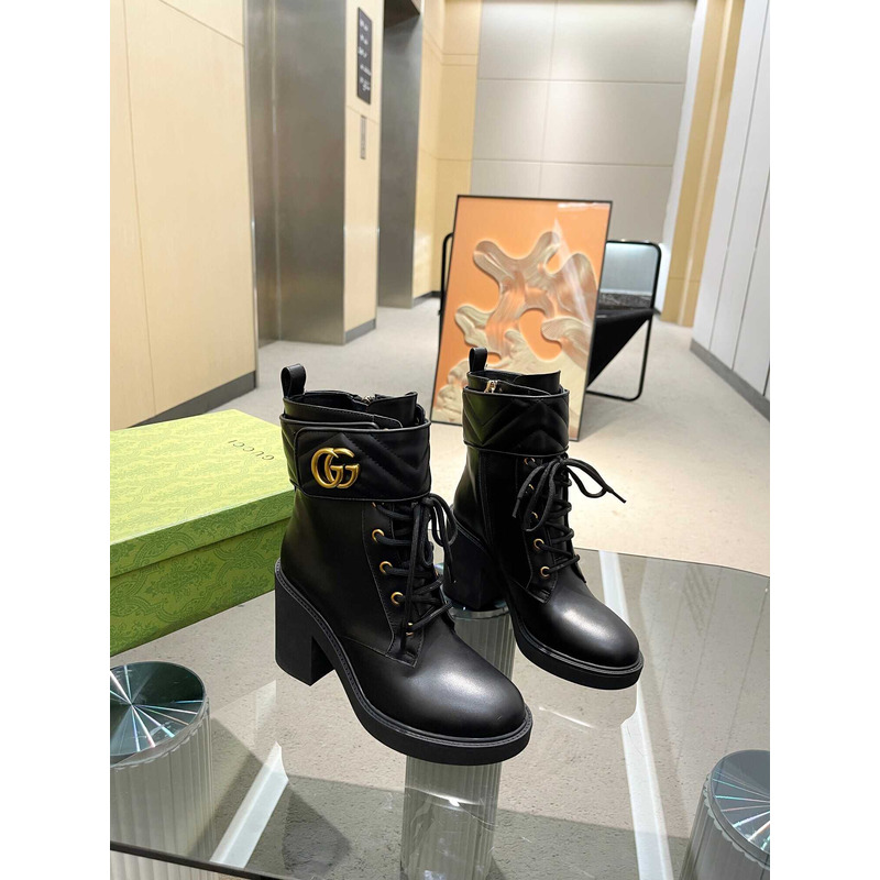 G*u*i marmont logo-print leather heeled ankle boots black