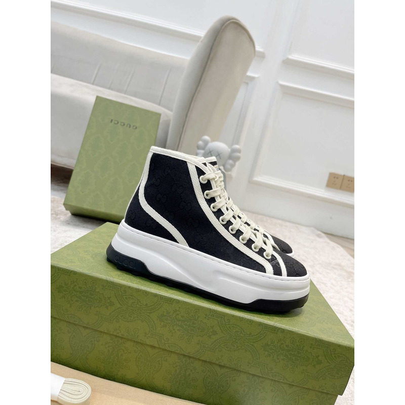 G*u*i gg printed thick-soled high top sneakers black