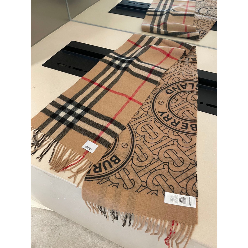 B**rry reversible montage cashmere scarf yellow brown