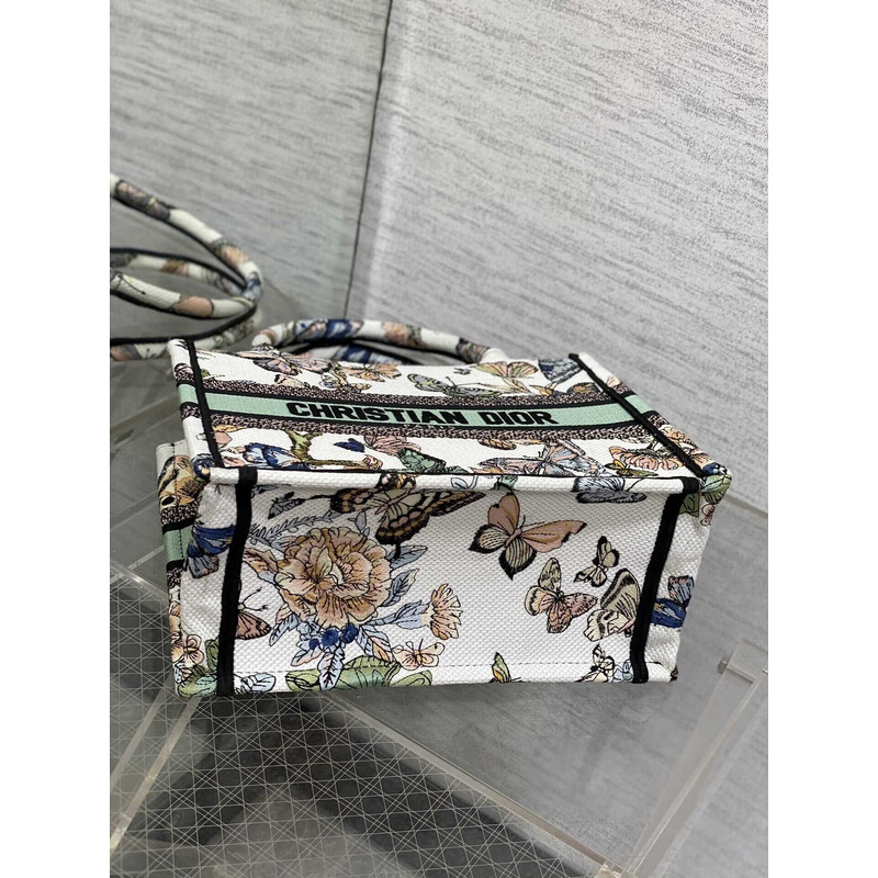 D*or small book tote handbag butterfly embroidery white multi