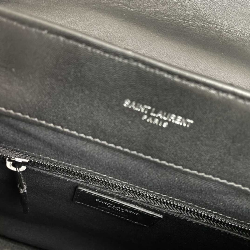 Saint Laurent Calfskin Y Quilted Monogram Medium Loulou Chain Satchel Black Logo