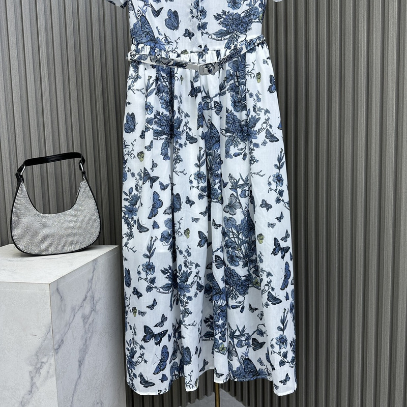 D*or mid length shirt dress white and pastel midnight blue cotton voile