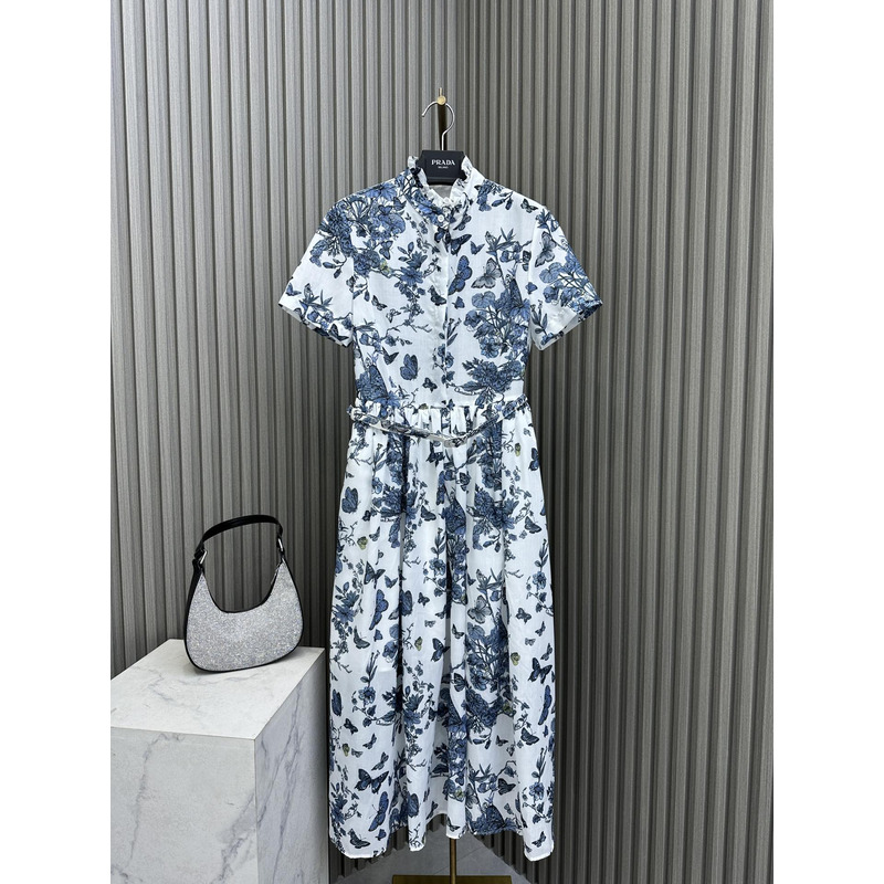 D*or mid length shirt dress white and pastel midnight blue cotton voile
