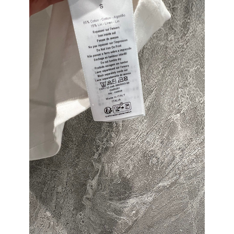 D*or t-shirt white cotton and linen jersey with pastel pink butterfly around the world motif