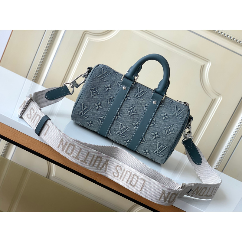 l**is V*t*n keepall bandouliere 25 monogram washed denim canvas