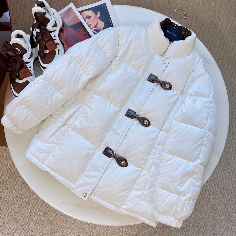 l**is V*t*n monogram accent pillow puffer jacket white