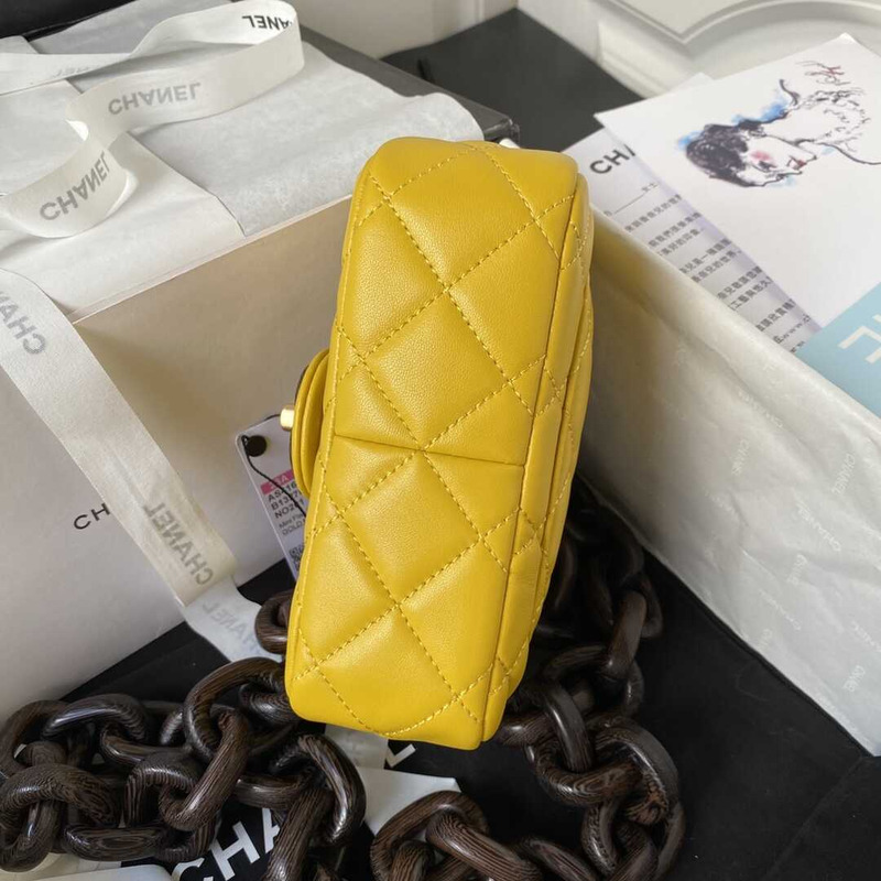Ch*el mini flap bag lambskin & wenge wood yellow