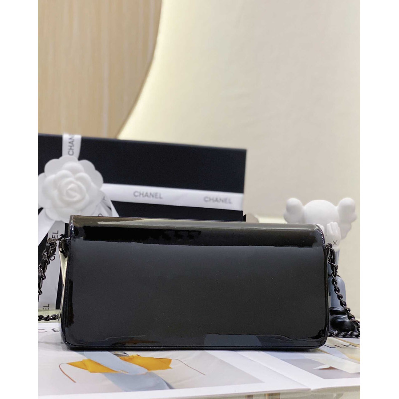 Ch*el small flap bag patent calfskin and black-tone metal coral black