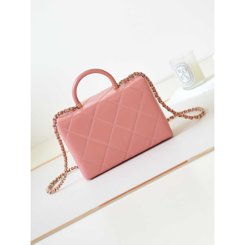 Ch*el top handle calfskin bag coral