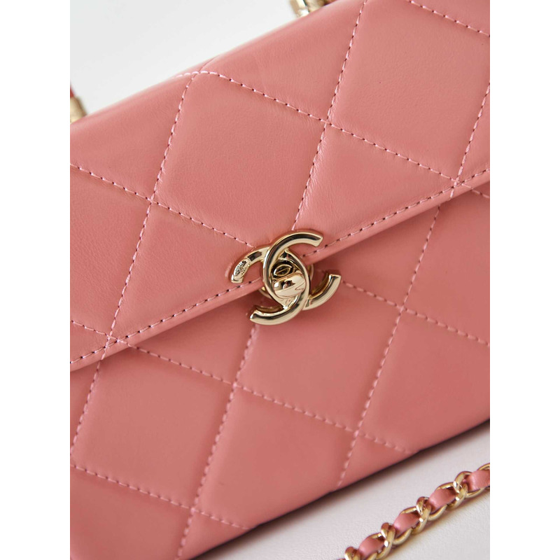 Ch*el top handle calfskin bag coral