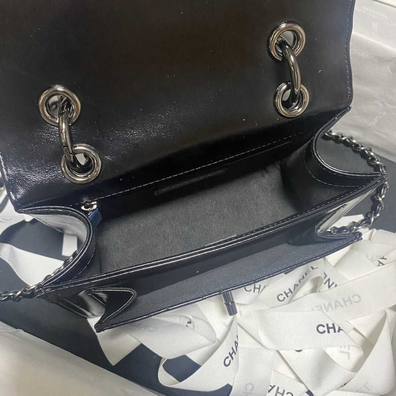 Ch*el mini flap bag shiny crumpled calfskin black