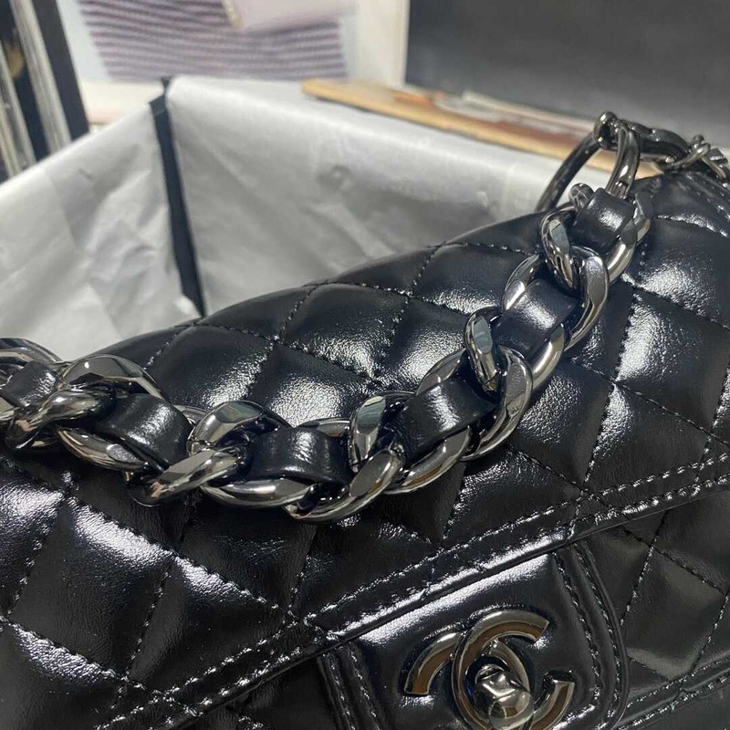 Ch*el mini flap bag shiny crumpled calfskin black