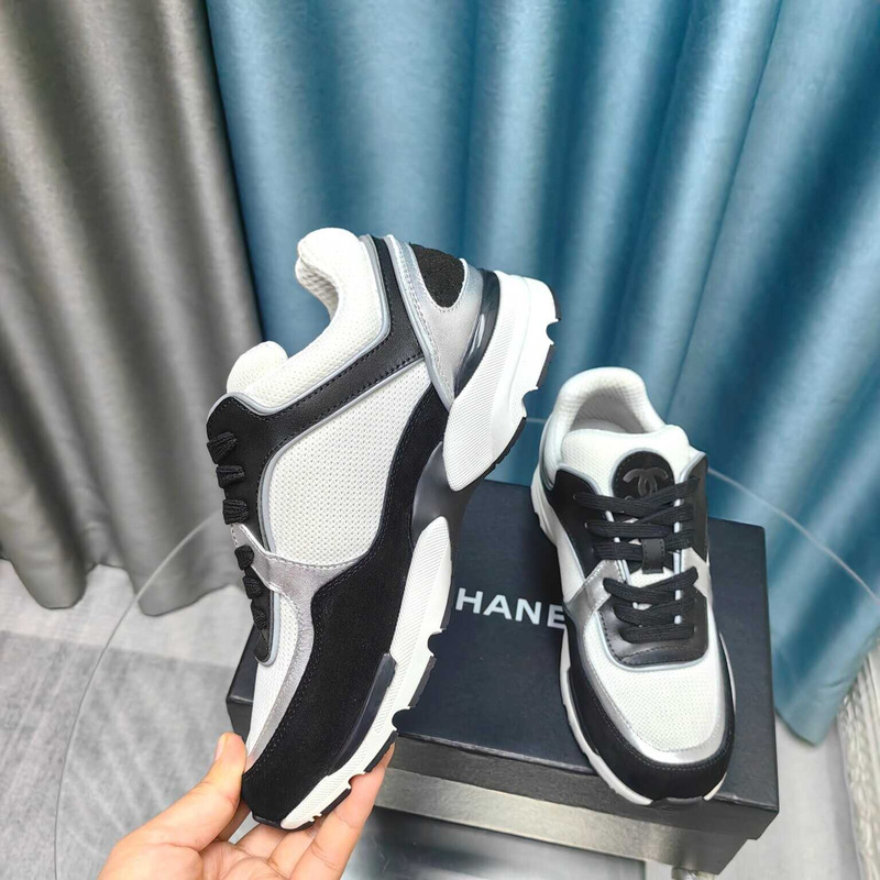 Ch*el calfskin light burgundy sneakers black and white