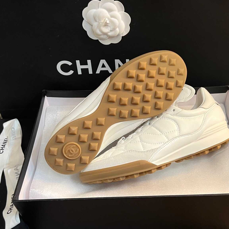 Ch*el calfskin & suede calfskin sneakers white
