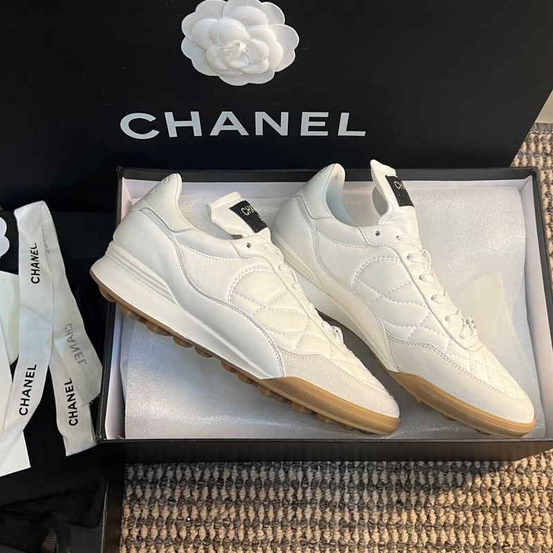 Ch*el calfskin & suede calfskin sneakers white