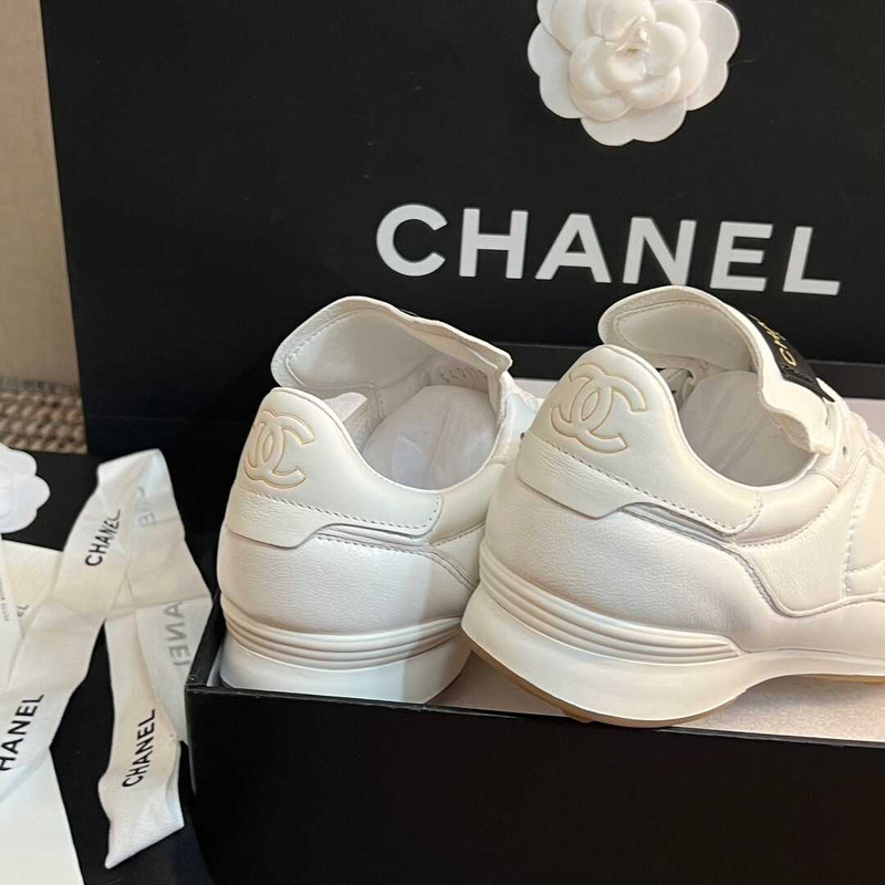Ch*el calfskin & suede calfskin sneakers white