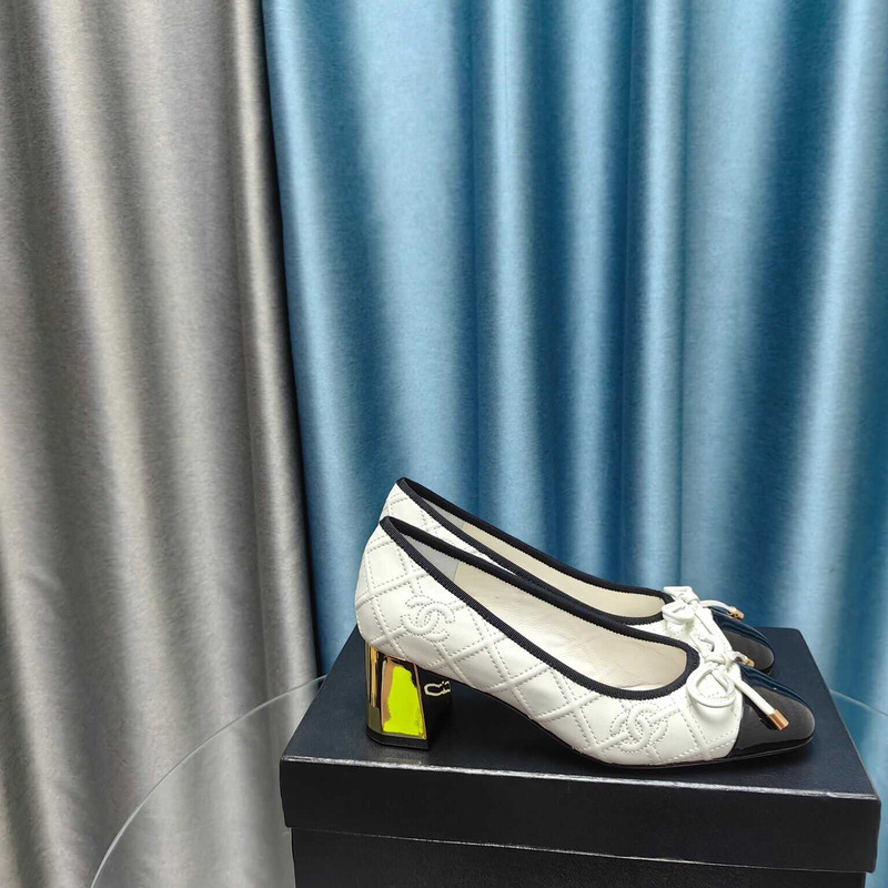 Ch*el ballet pumps calfskin white