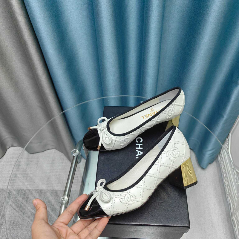 Ch*el ballet pumps calfskin white