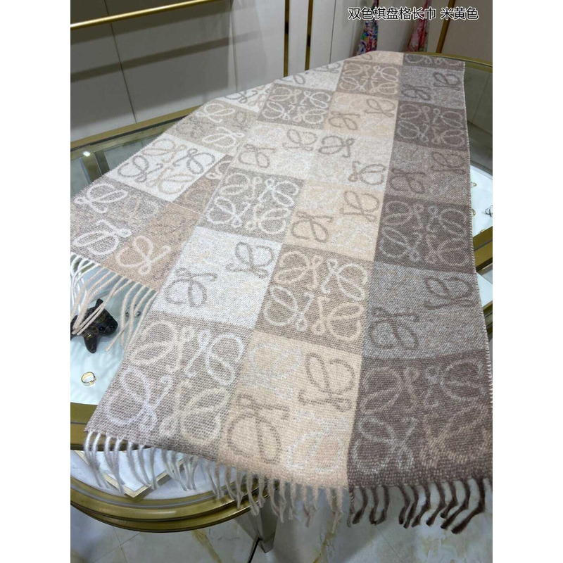 Loewe Anagram Wool And Cashmere Scarf Beige & White