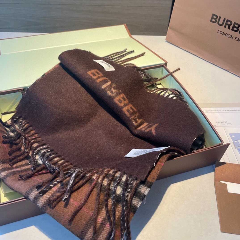 B**rry  reversible check cashmere scarf brown