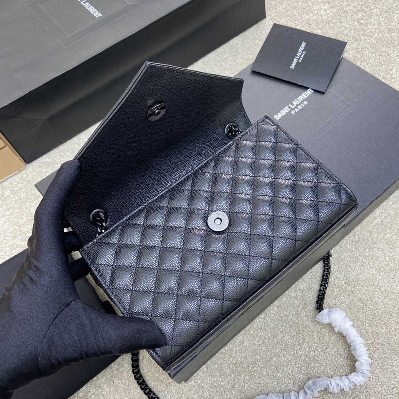 Saint Laurent Envelope Small In Quilted Grain De Pouder Embossed Leather Flap Black