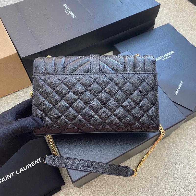 Saint Laurent Envelope Small In Quilted Grain De Pouder Embossed Leather Flap Black