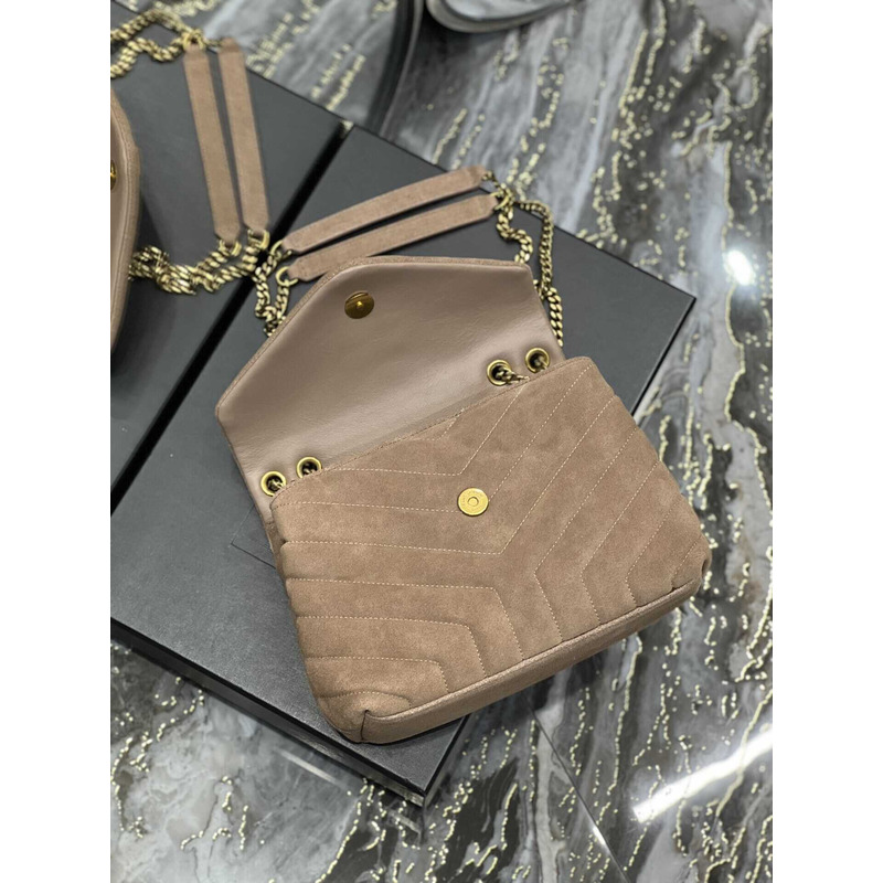 Saint Laurent Small Loulou Quiled Suede Handbag Beige