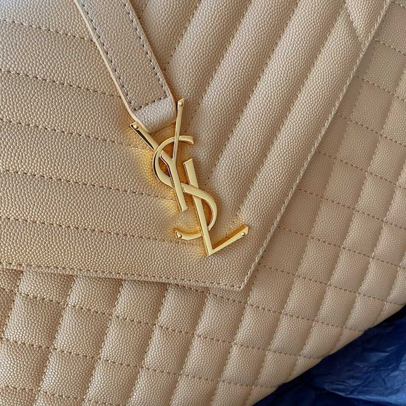Saint Laurent  Envelope Large Bag IN Grained Quiled Leather Beige