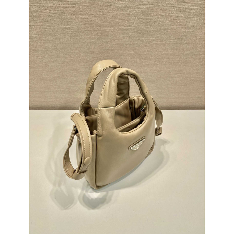Pra*a soft small padded nappa leather bag beige