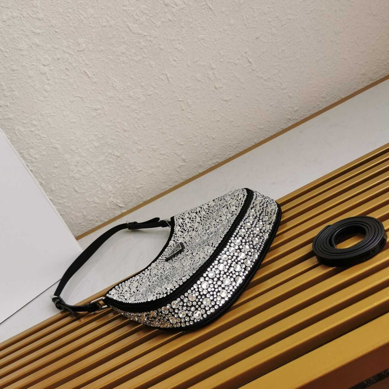 Pra*a cleo satin bag with crystals grey