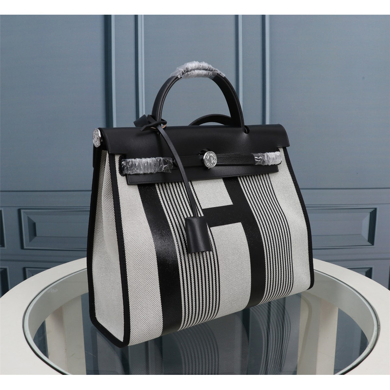 H**mes herbag 31 h handbag black and beige