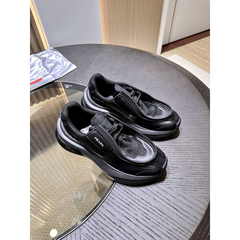 Pra*a brushed leather sneakers bike fabric suede black
