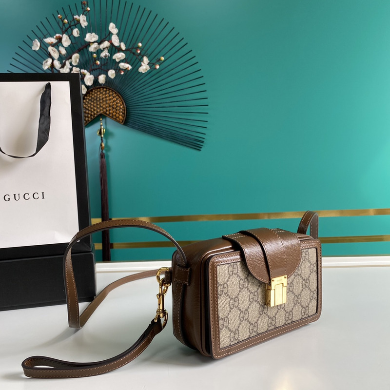 g*u*i gg S*p*e mini bag with clasp closure brown