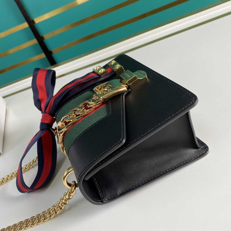 G*u*i sylvie shoulder gg web stripe mini bag black