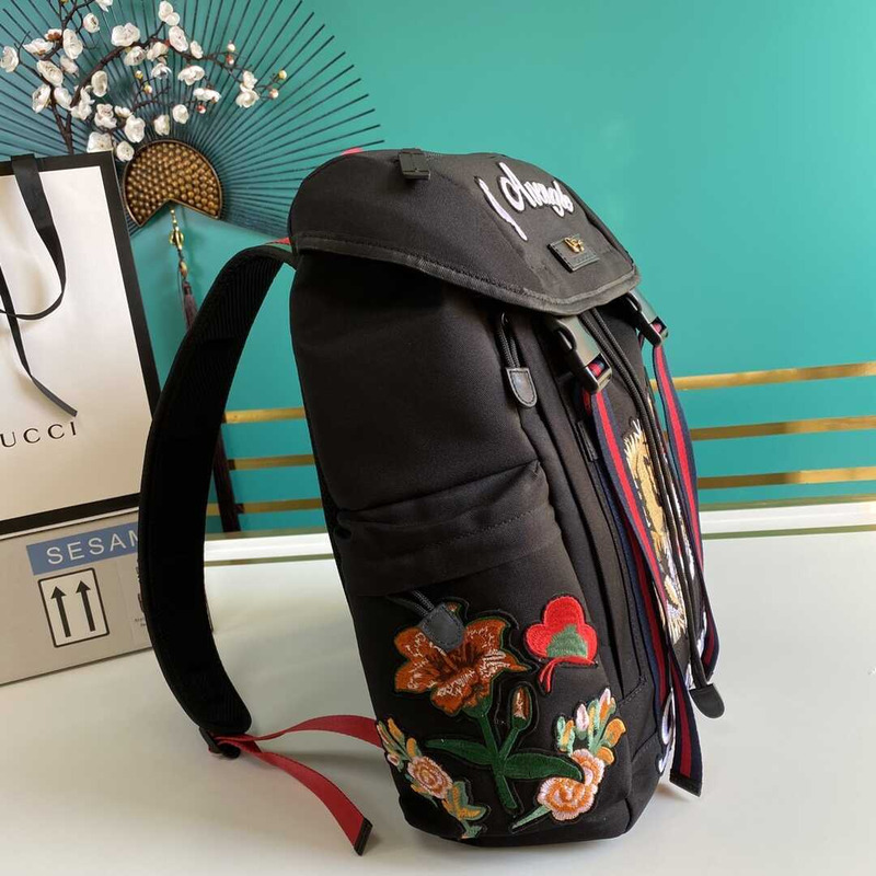 G*u*i techno canvas embroidered tiger backpack black
